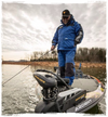 a men standing on a boat and fishing