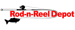 a logo of a company (Rod-n-Reel Depot) in red letters, text in image: Rod-n-Reel Depot