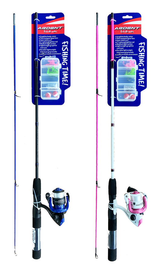 PINk and Blue fishing poles. FISHING TIME KIDS SPINNING COMBOS