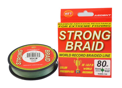 a STRONG BRAID 80LB reel of fishing line and a box 